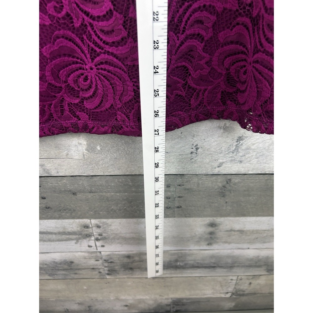 Susan Graver Fuchsia Short Sleeve Medium Blouse With Lace Overlay - Picture 5 of 5